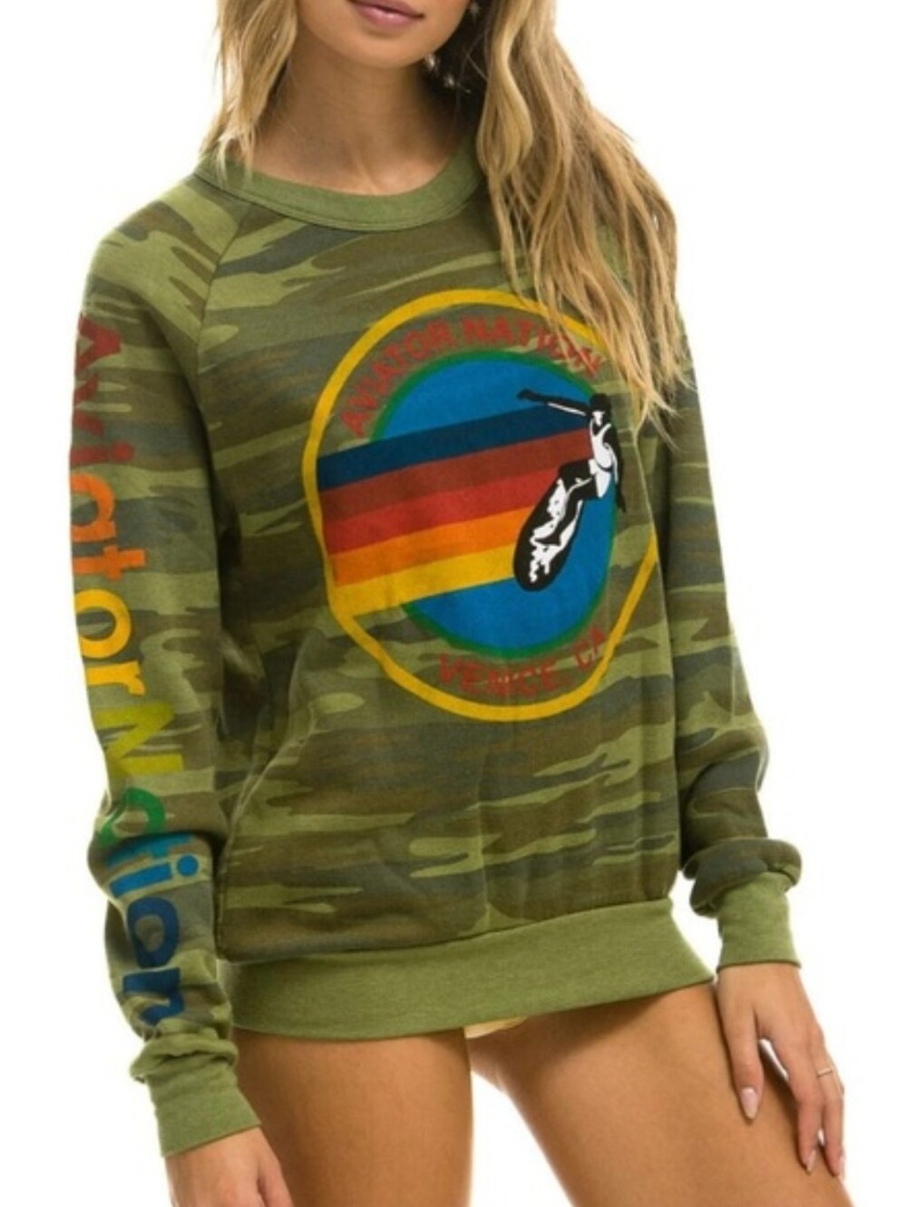 Aviator Nation Camo Surf Venice Crewneck Sweatshirt Medium